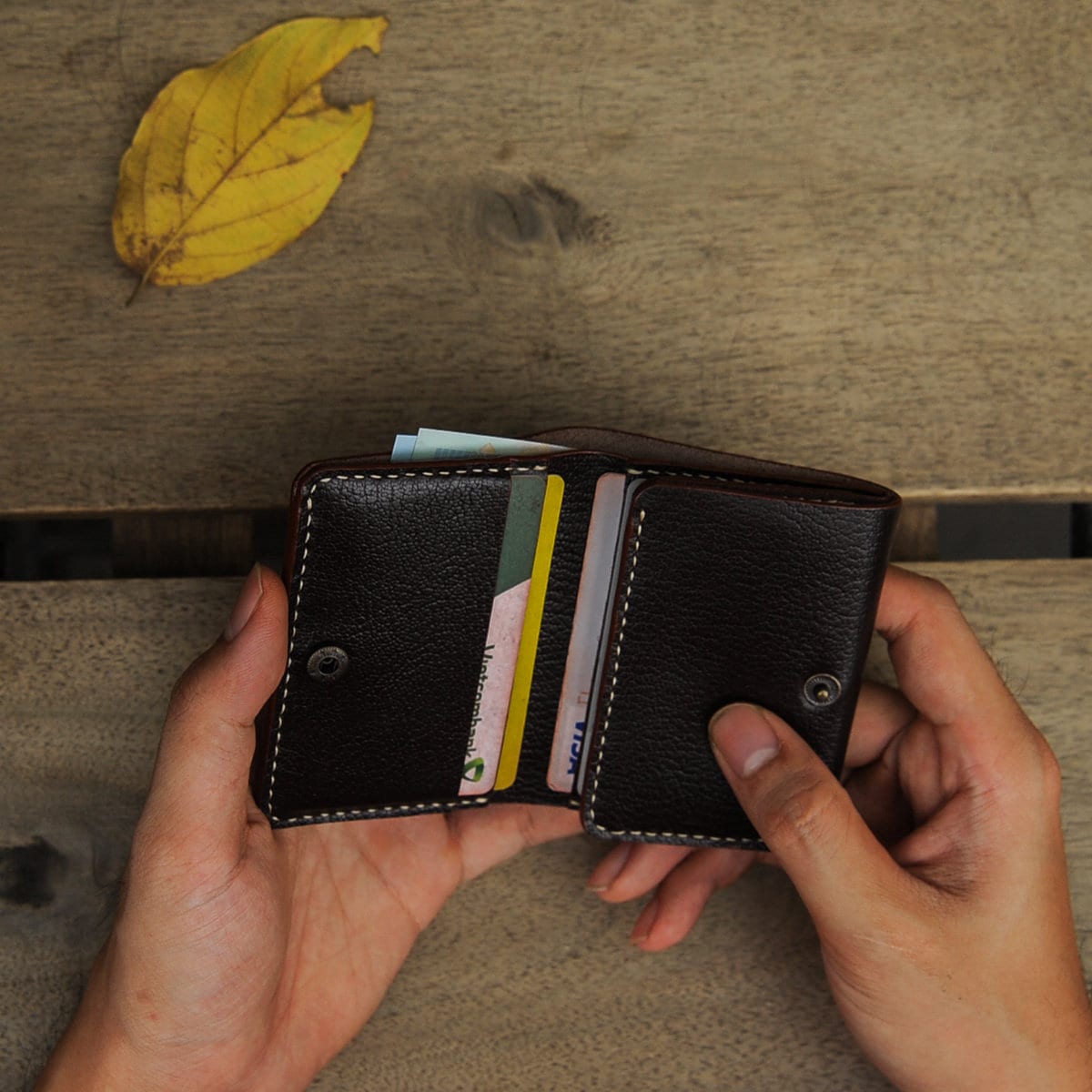 Trifold Leather Wallet, Leather Minimalist Wallet, Dark Brown Wallet, Personalize Leather Wallet, Gift For Him, Gift For Her, Birthday Gift
