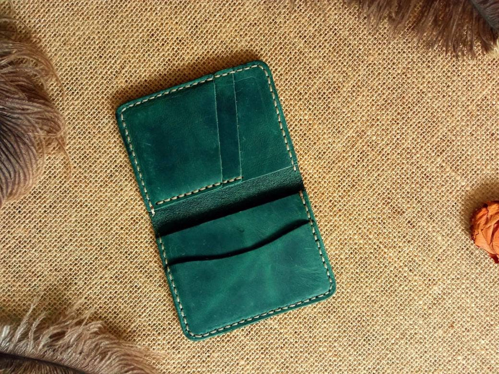 Handmade Leather Bifold Wallet: Personalized Front Pocket Card Holder