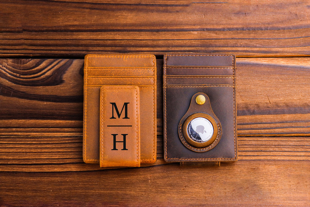 Genuine Leather Money Clip Wallet — Slim Personalized Men's Card Holder