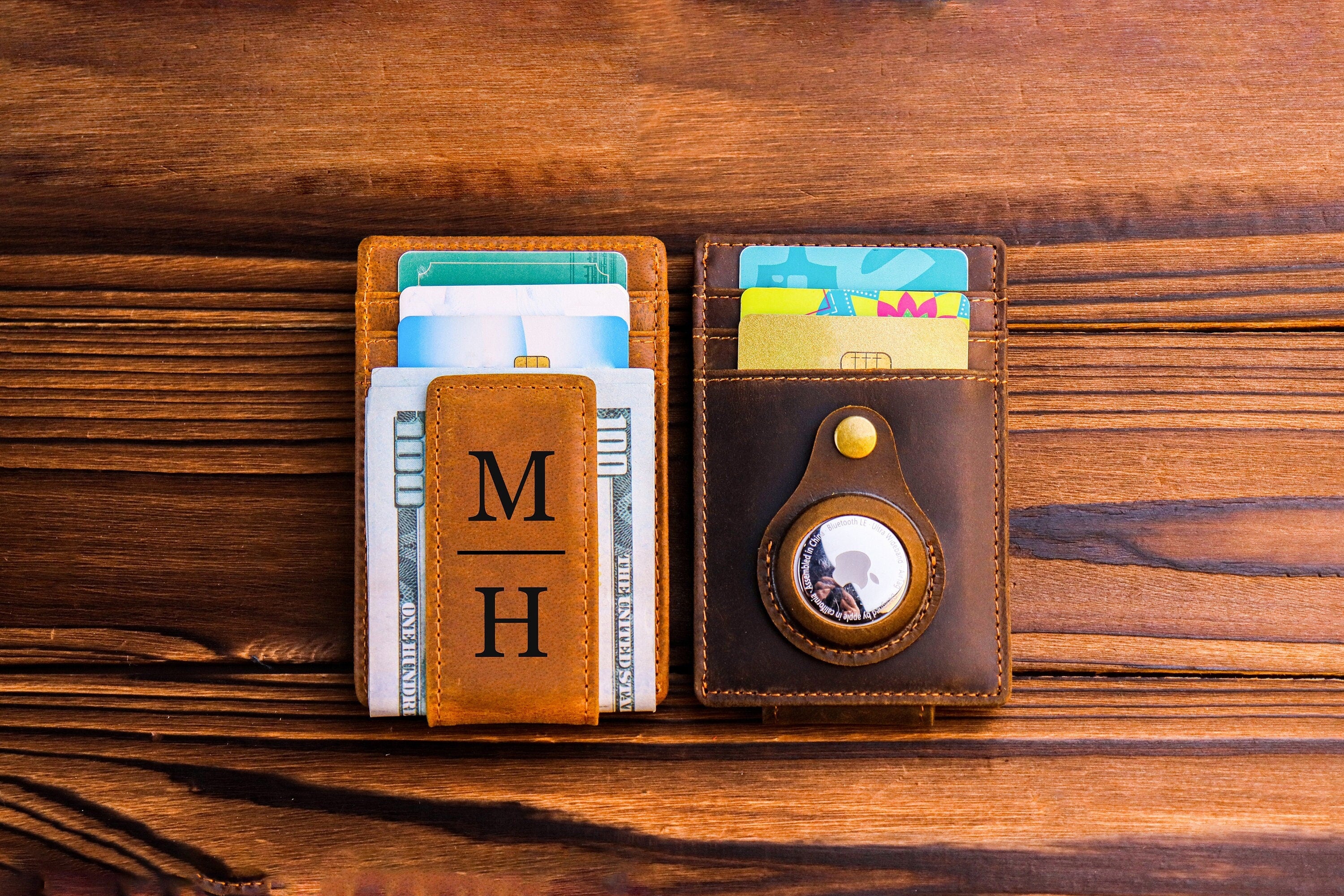 Genuine Leather Money Clip Wallet — Slim Personalized Men's Card Holder