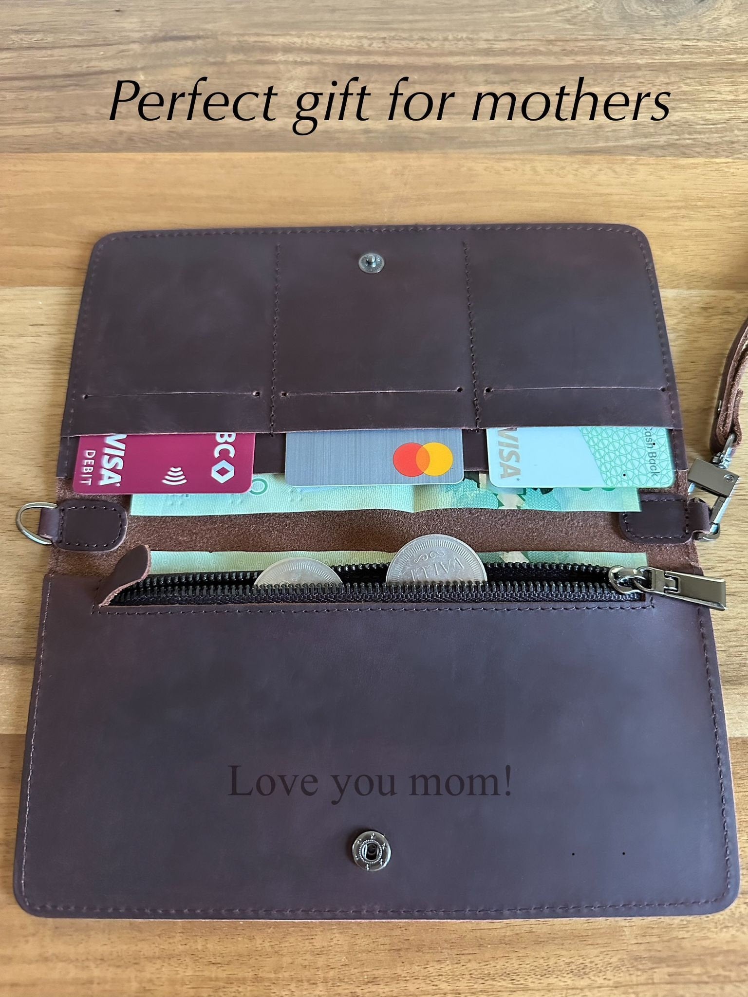 Personalized Super Slim Leather Wallet, Handmade Full Grain Women Wallet, Christmas Gift