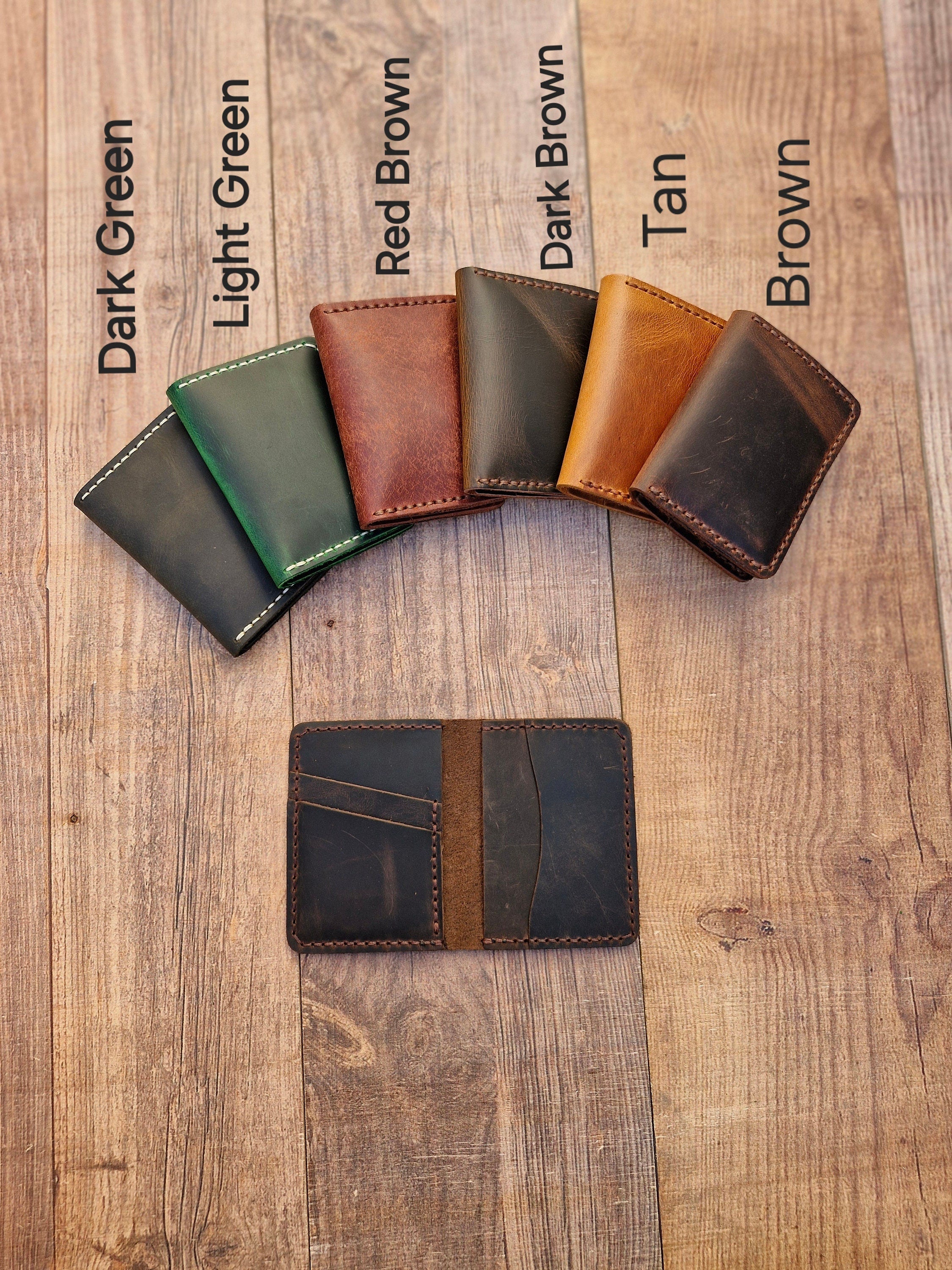 Handmade Leather Bifold Wallet: Personalized Front Pocket Card Holder
