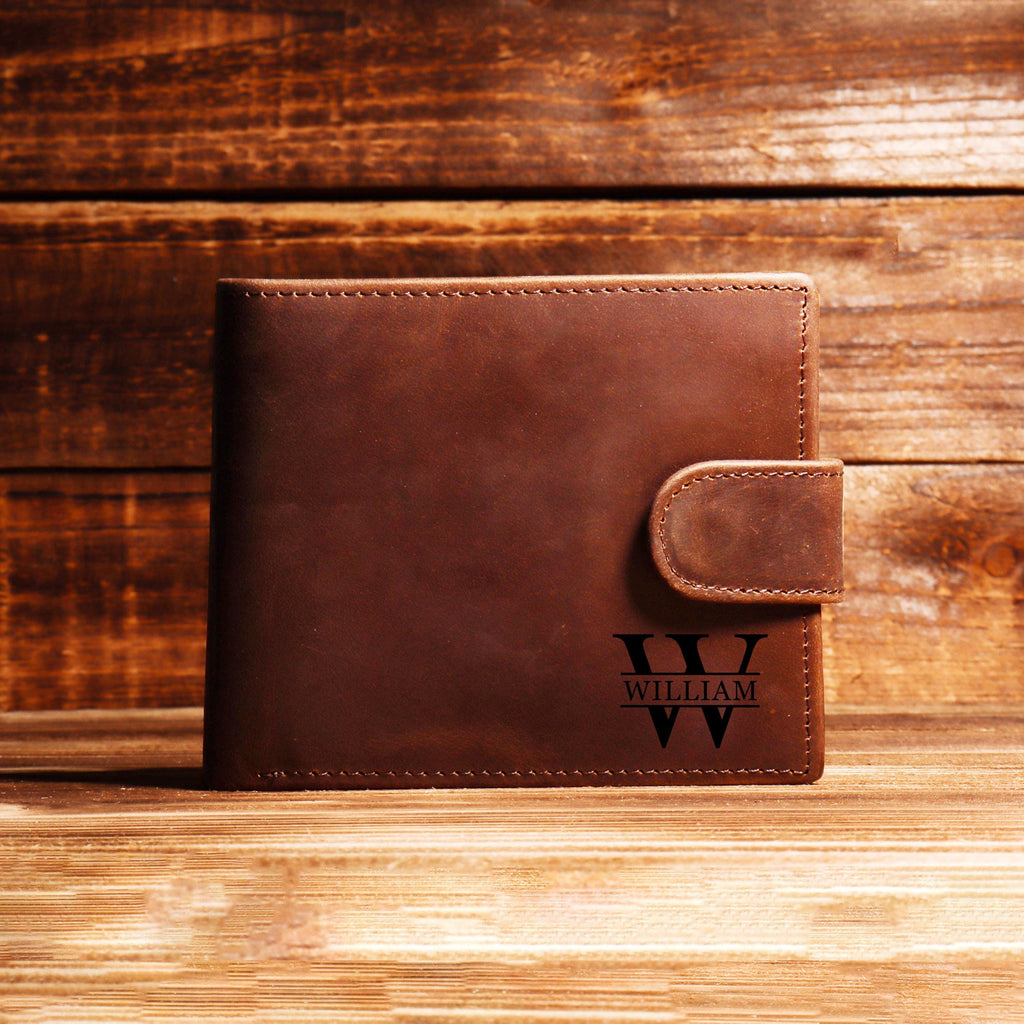 Engraved Black Leather Wallet — Custom Groomsmen Gift Wallet