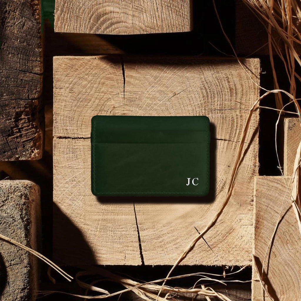 Genuine Leather Card Holder — Custom Initials Slim Card Case Wallet
