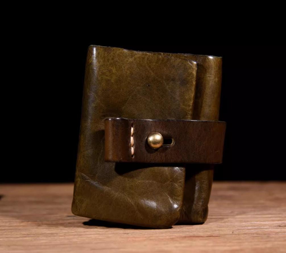 Handmade Full-grain Vegetable-tanned Leather, Heavy Washed Retro Tri-fold Wallet & Card Holder – Short Foldable Genuine Leather Wallet