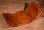 Handmade Full-grain Vegetable-tanned Leather, Heavy Washed Retro Tri-fold Wallet & Card Holder – Short Foldable Genuine Leather Wallet