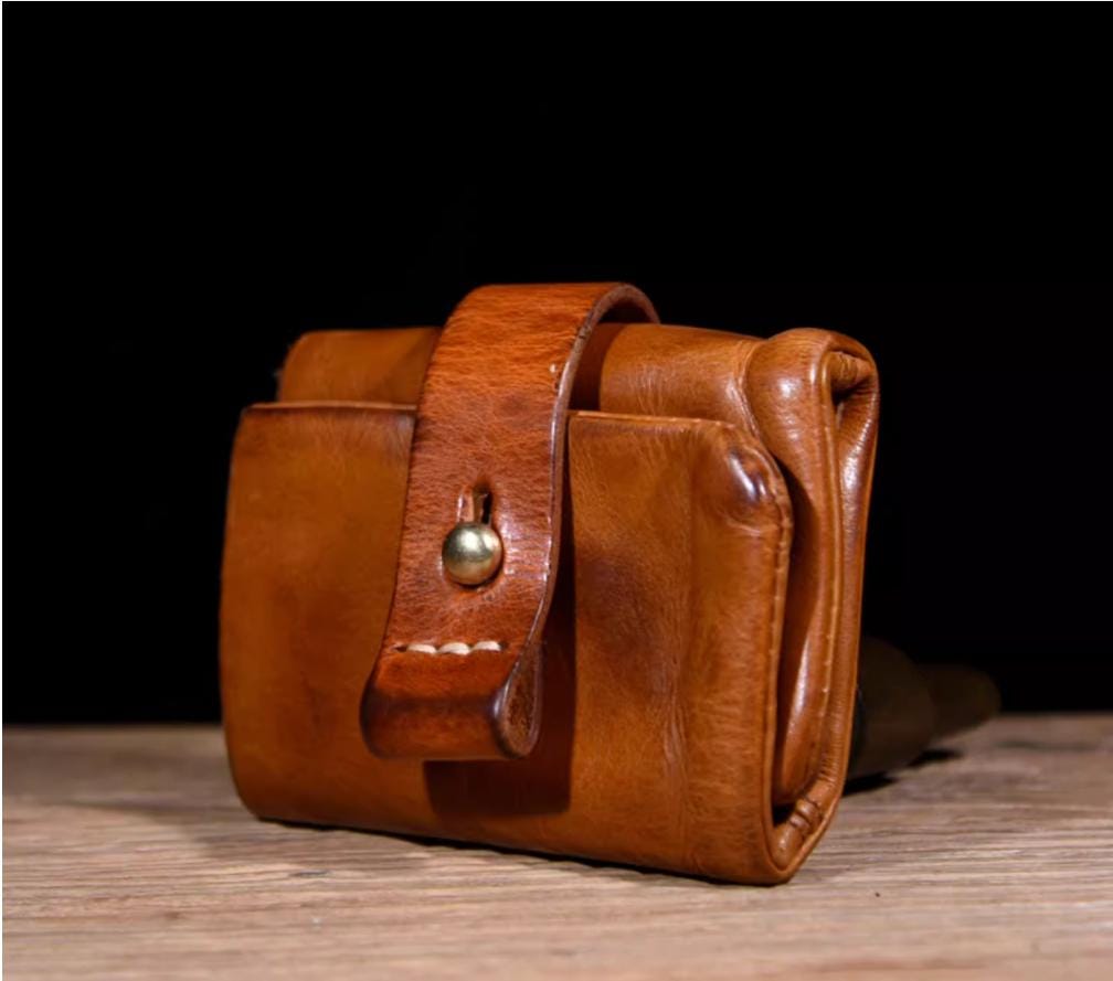 Handmade Full-grain Vegetable-tanned Leather, Heavy Washed Retro Tri-fold Wallet & Card Holder – Short Foldable Genuine Leather Wallet