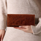 Handcrafted Leather Bifold Wallet: Floral Embossed Phone Clutch