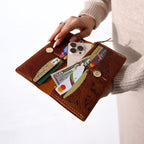 Handcrafted Leather Bifold Wallet: Floral Embossed Phone Clutch