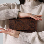 Handcrafted Leather Bifold Wallet: Floral Embossed Phone Clutch