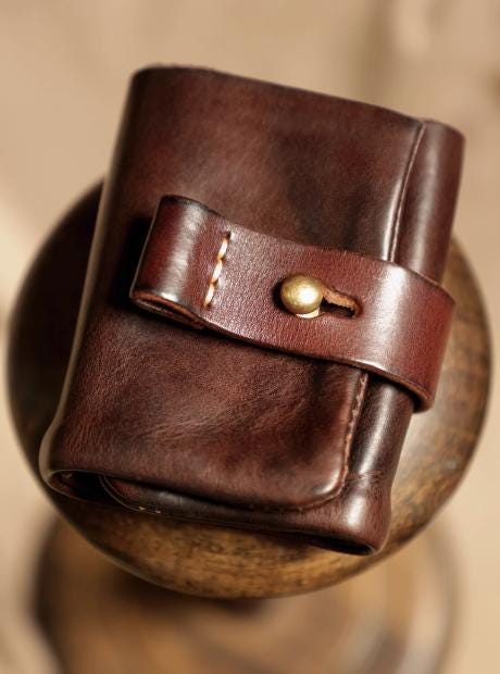 Handmade Full-grain Vegetable-tanned Leather, Heavy Washed Retro Tri-fold Wallet & Card Holder – Short Foldable Genuine Leather Wallet