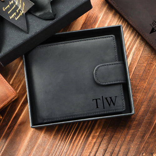 Engraved Genuine Leather Wallet — Personalized Groomsmen Boyfriend Gift