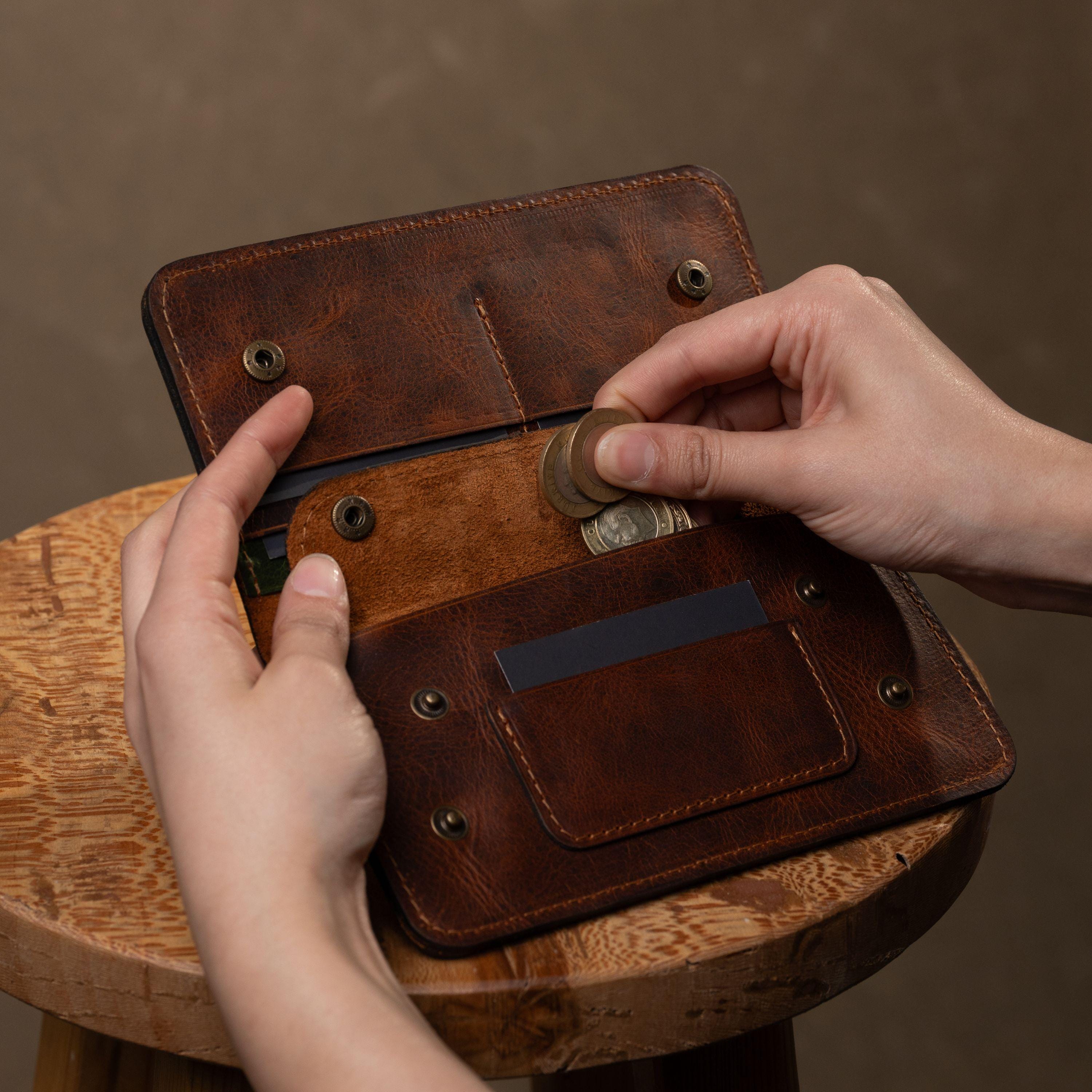 Handmade Leather Wallet Purse: Billfold Phone Case, Card Holder
