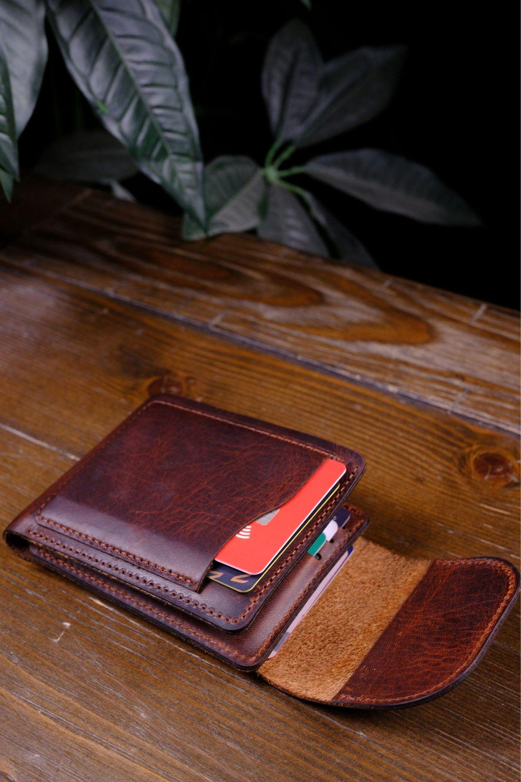 Handmade Leather Bifold Wallet – Slim Minimalist Card Case, Personalized Gift