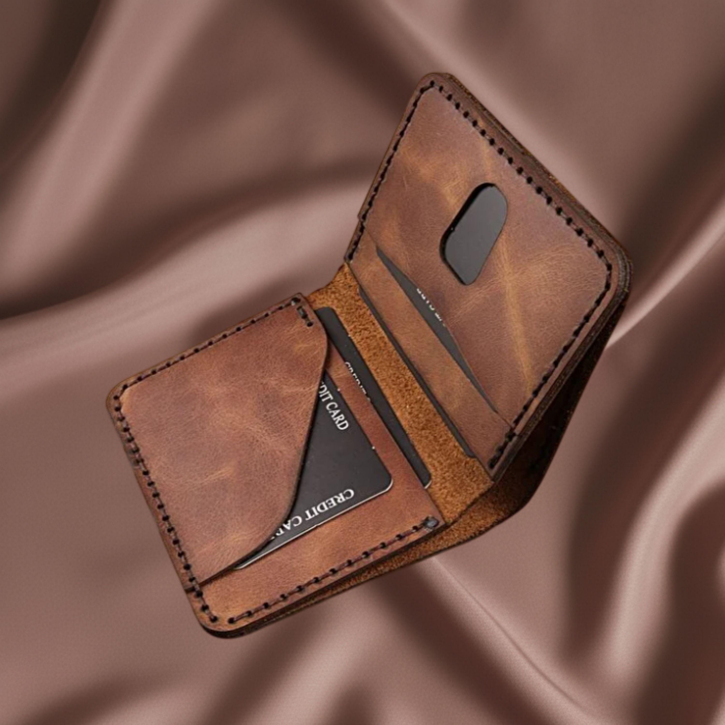Handmade Leather Mens Wallet Slim Vertical Minimalist Bifold