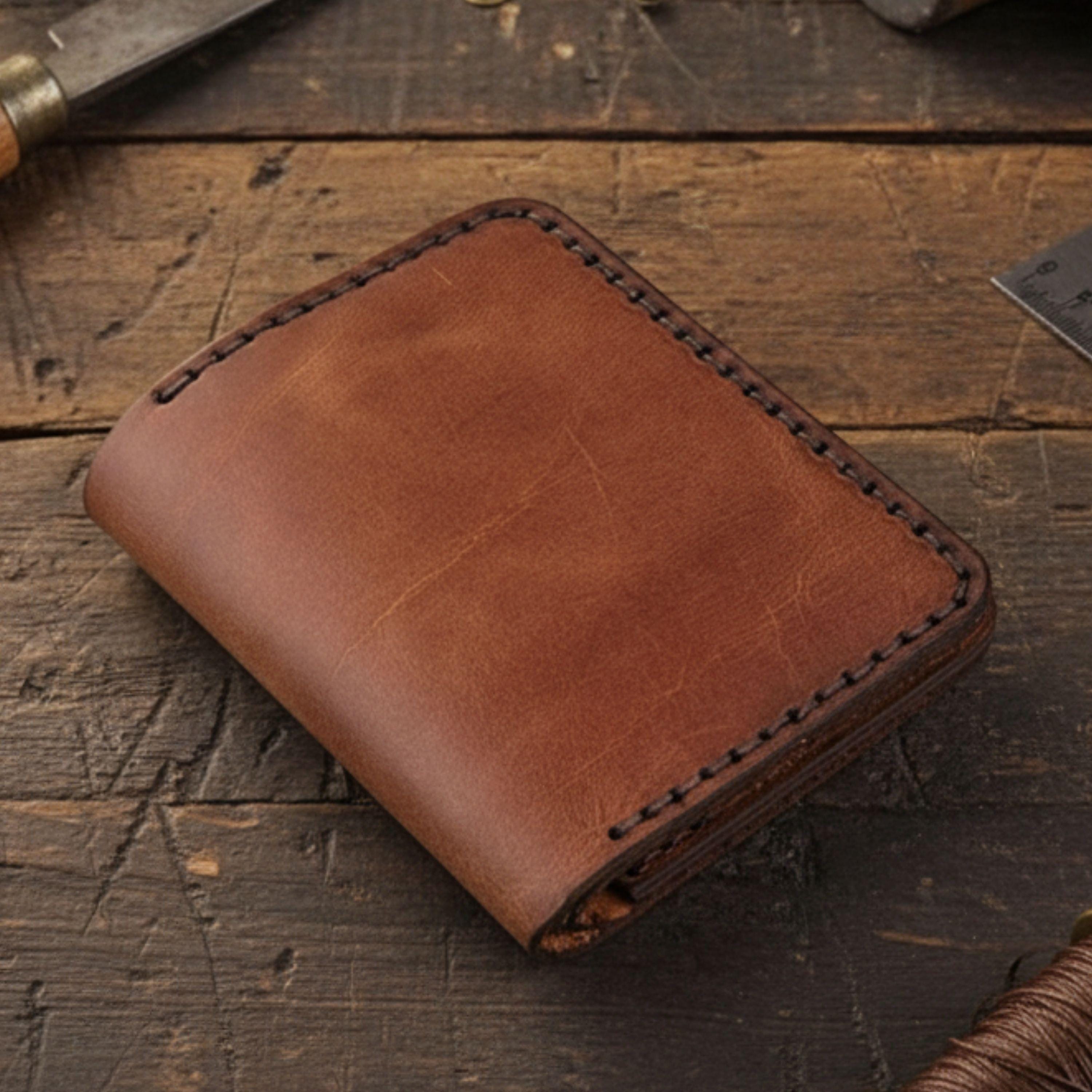 Handmade Leather Mens Wallet Slim Vertical Minimalist Bifold