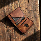 Handmade Leather Mens Wallet Slim Vertical Minimalist Bifold