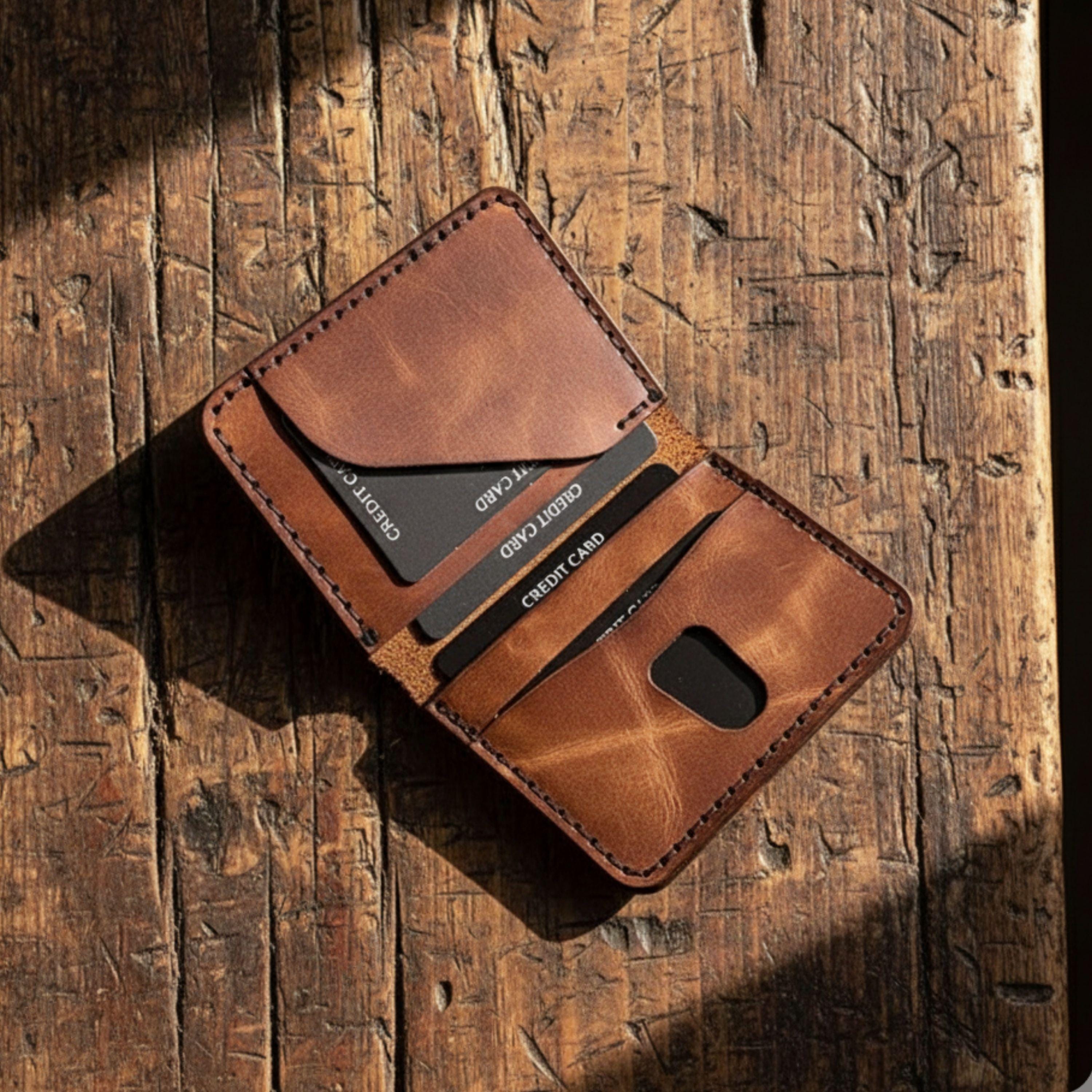 Handmade Leather Mens Wallet Slim Vertical Minimalist Bifold