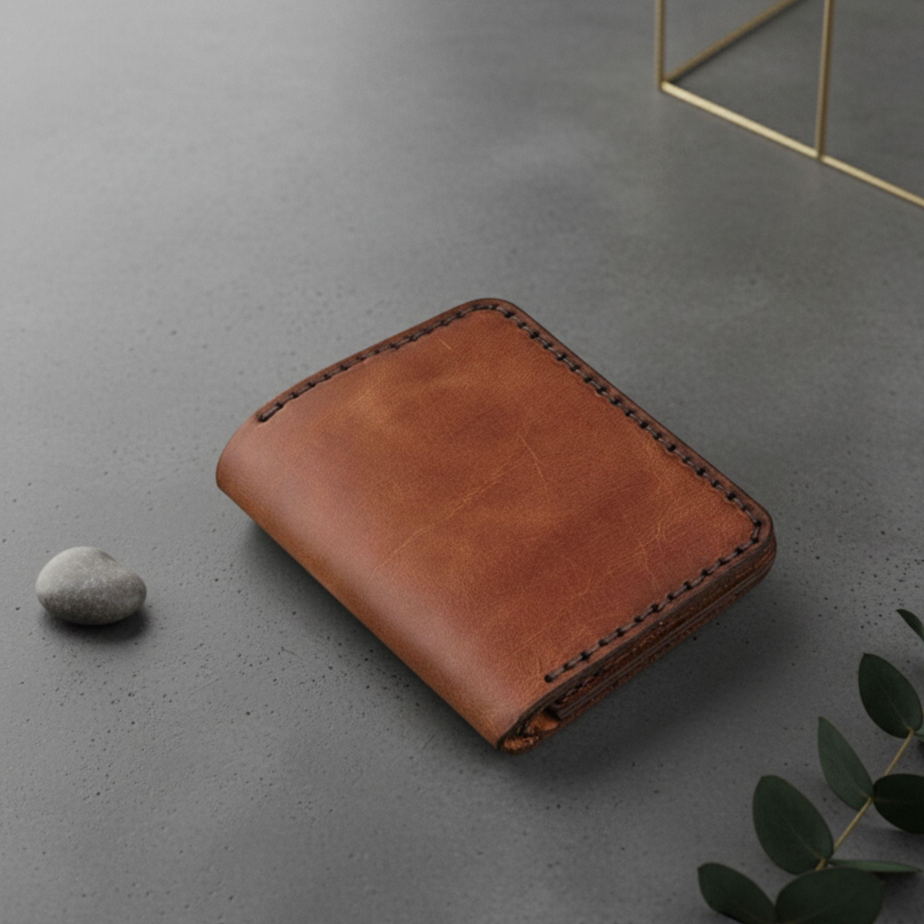 Handmade Leather Mens Wallet Slim Vertical Minimalist Bifold