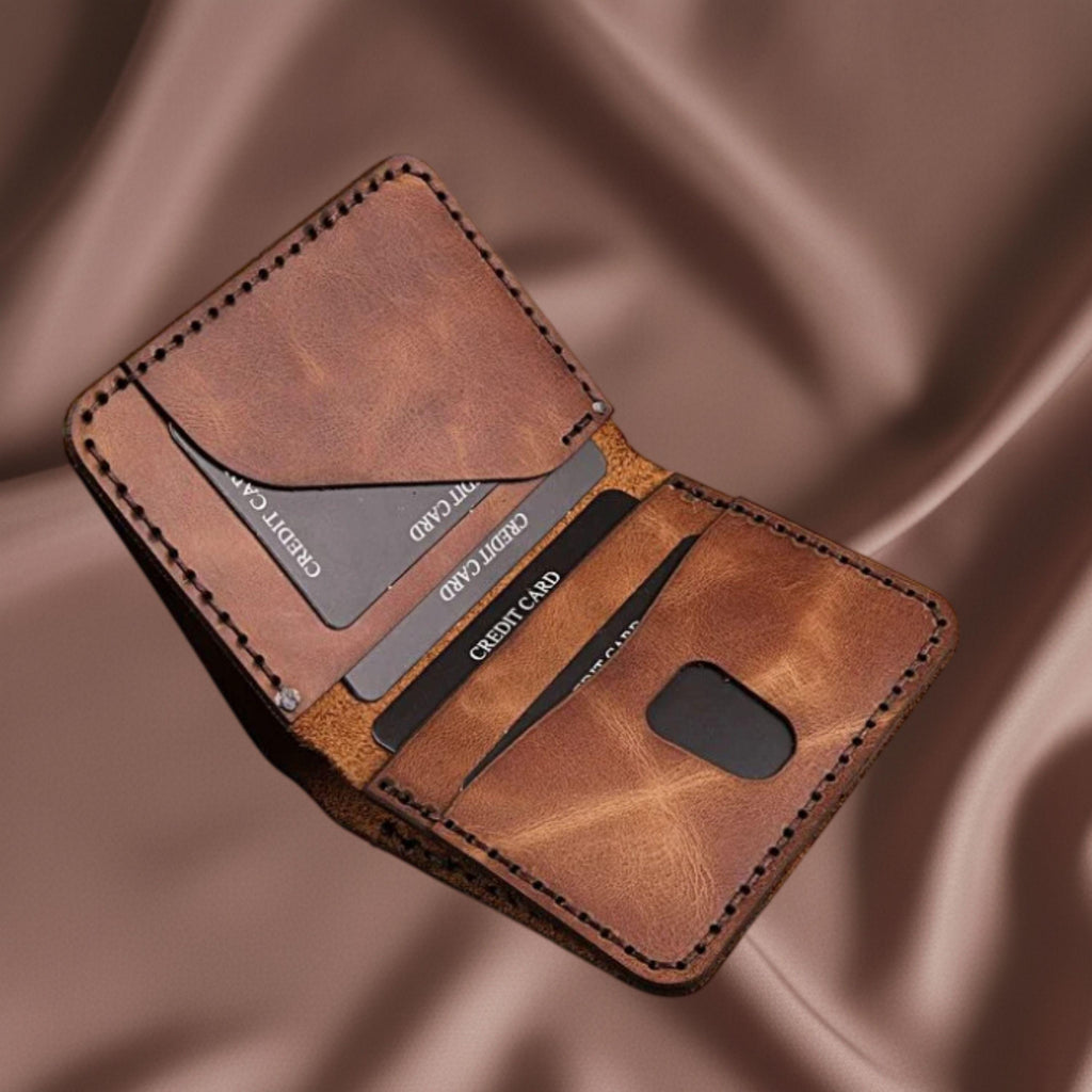 Handmade Leather Mens Wallet Slim Vertical Minimalist Bifold
