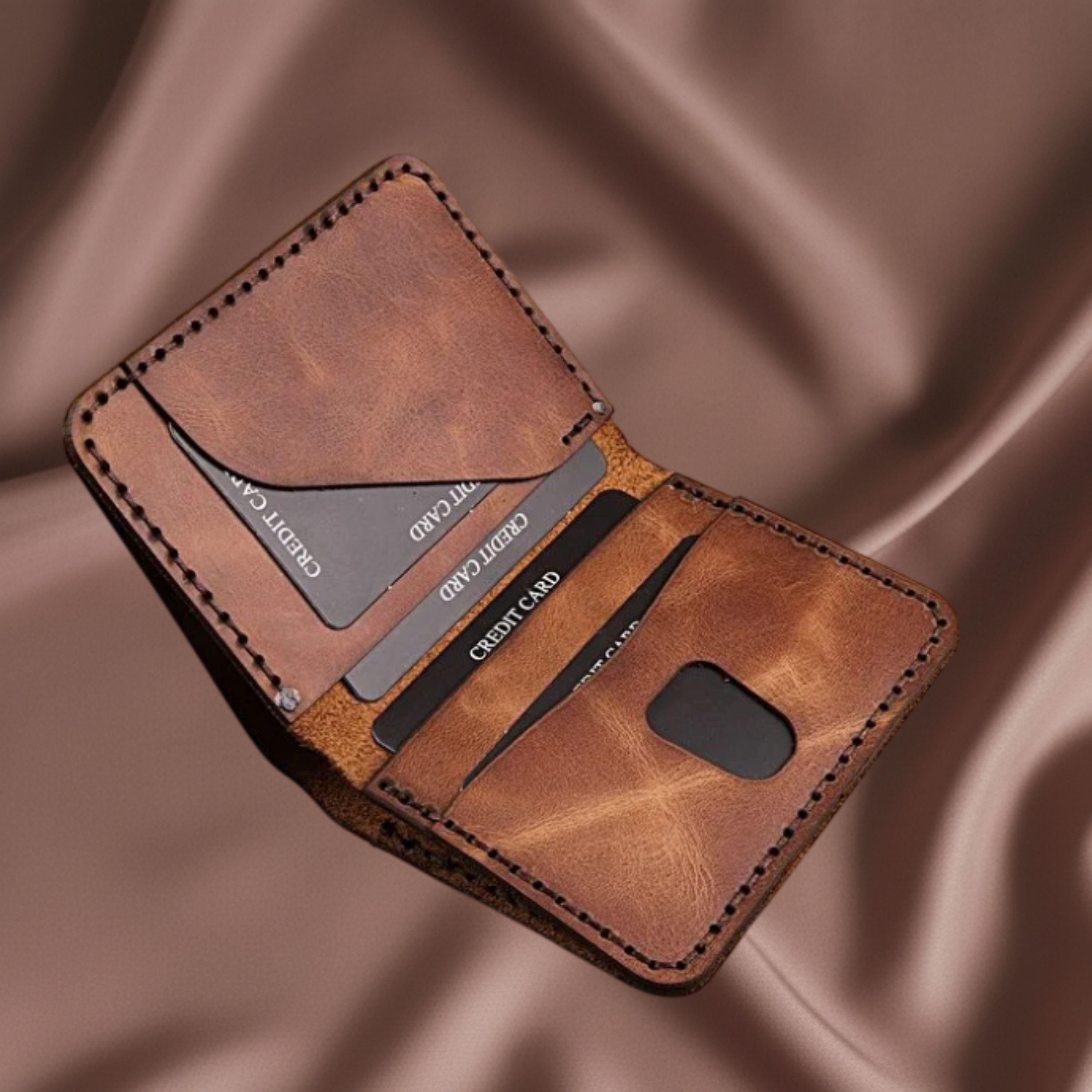 Handmade Leather Mens Wallet Slim Vertical Minimalist Bifold