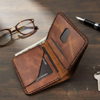 Handmade Leather Mens Wallet Slim Vertical Minimalist Bifold