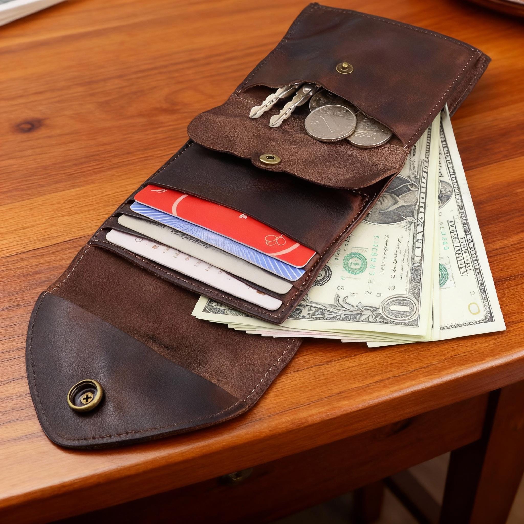 Vintage Style Full-grain Vegetable Tanned Wallet Handmade Retro Wallet, Imported Leather, 4 Colors, Gift-ready