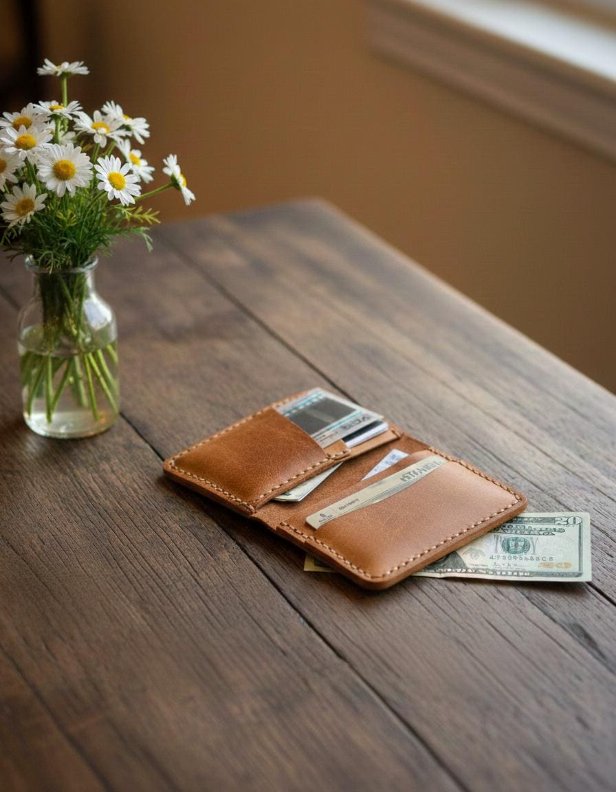Handmade Leather Bifold Wallet: Personalized Front Pocket Card Holder