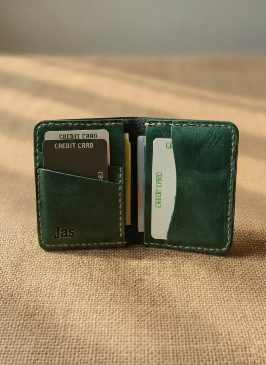 Handmade Leather Bifold Wallet: Personalized Front Pocket Card Holder