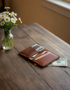Handmade Leather Bifold Wallet: Personalized Front Pocket Card Holder