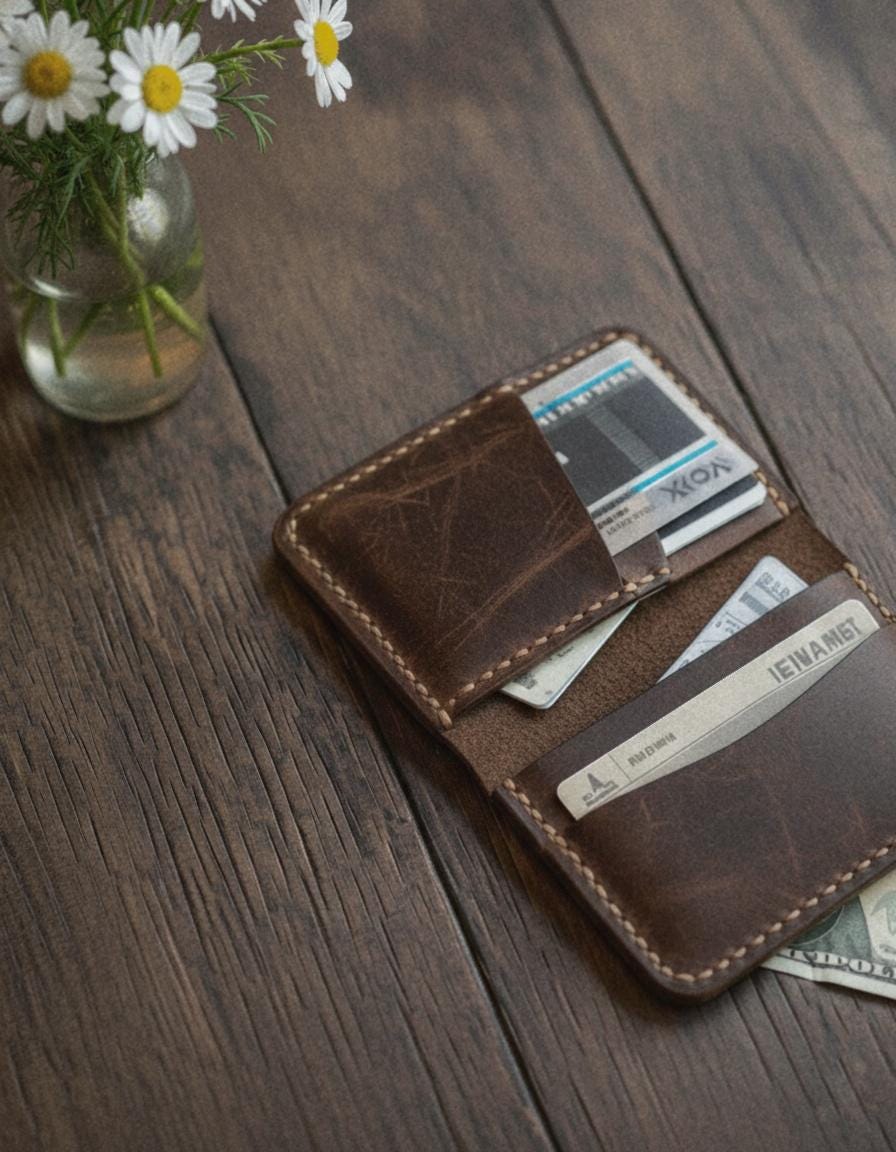 Handmade Leather Bifold Wallet: Personalized Front Pocket Card Holder