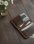 Handmade Leather Bifold Wallet: Personalized Front Pocket Card Holder