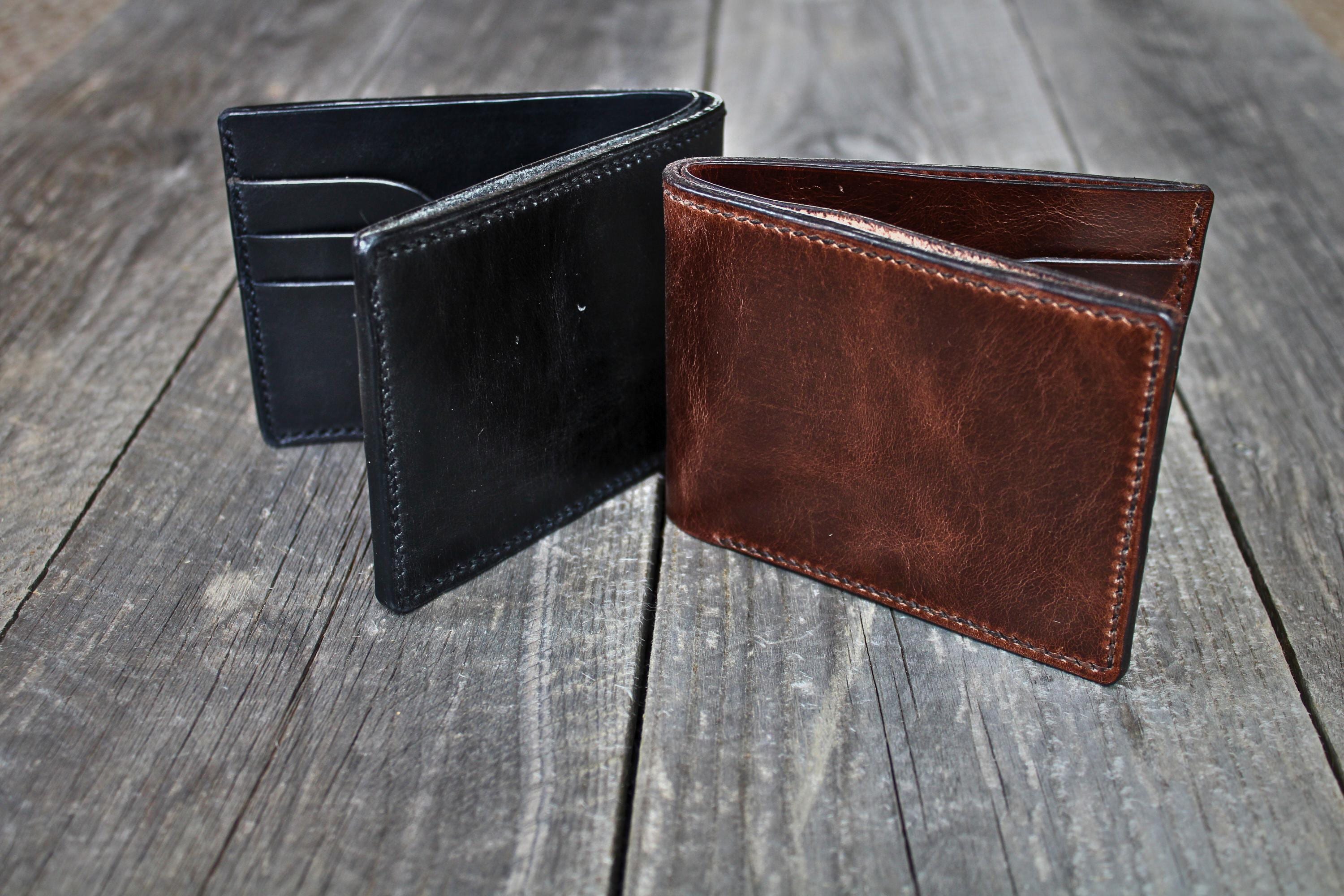 Slim Bifold Wallet Full Grain Pull-up Leather Hand-stitched Leather Wallet
