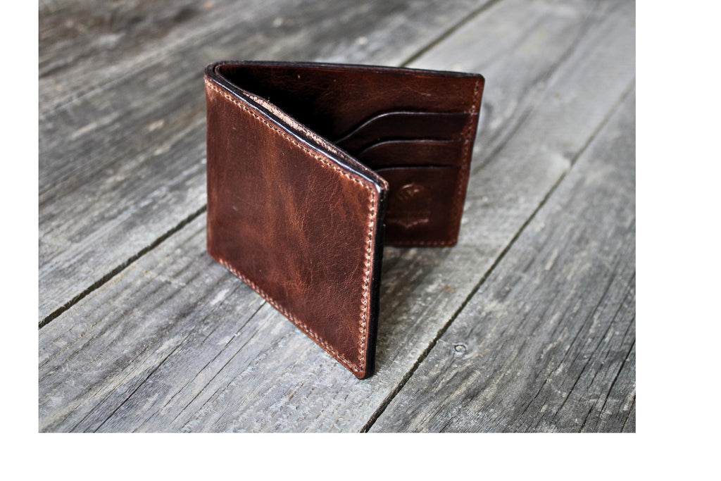 Slim Bifold Wallet Full Grain Pull-up Leather Hand-stitched Leather Wallet