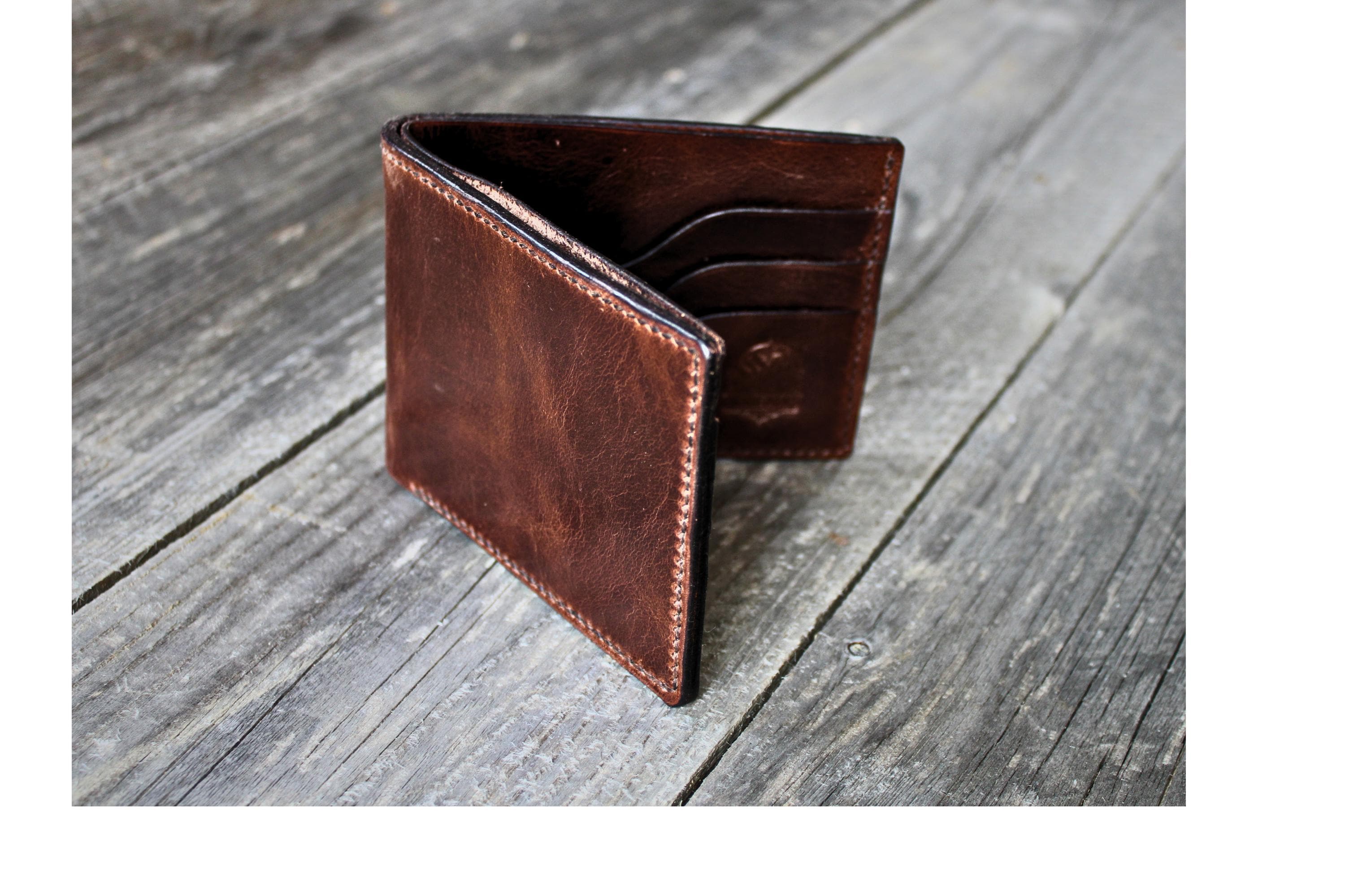 Slim Bifold Wallet Full Grain Pull-up Leather Hand-stitched Leather Wallet