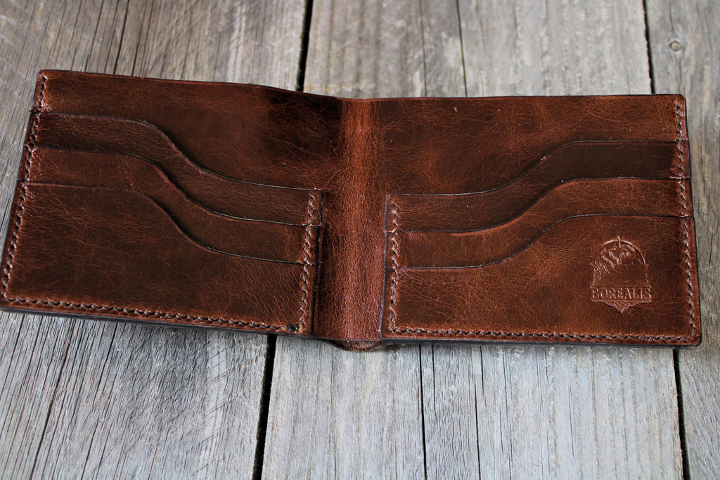 Slim Bifold Wallet Full Grain Pull-up Leather Hand-stitched Leather Wallet