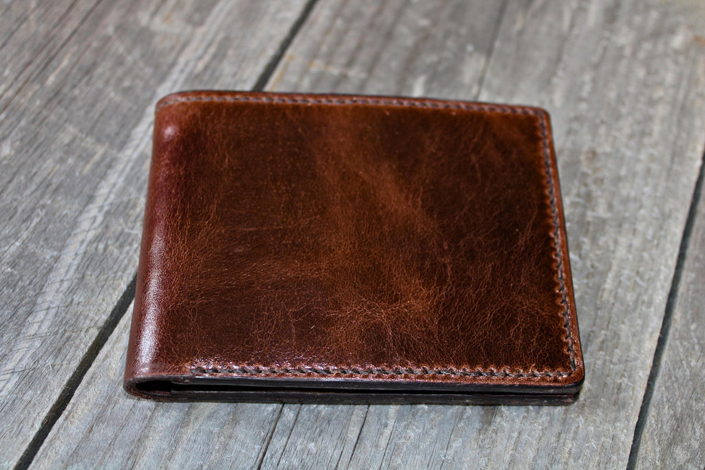 Slim Bifold Wallet Full Grain Pull-up Leather Hand-stitched Leather Wallet