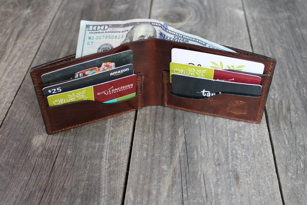 Slim Bifold Wallet Full Grain Pull-up Leather Hand-stitched Leather Wallet