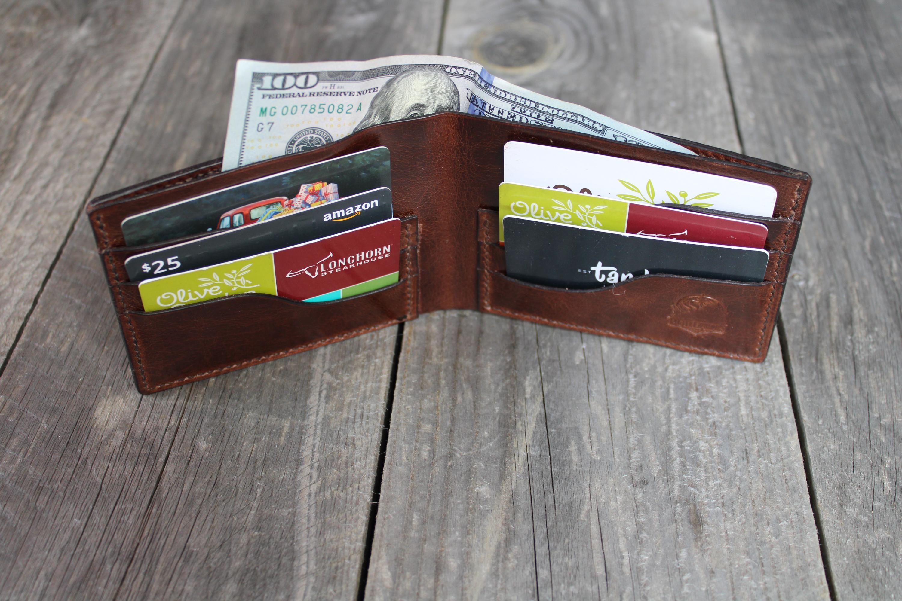Slim Bifold Wallet Full Grain Pull-up Leather Hand-stitched Leather Wallet