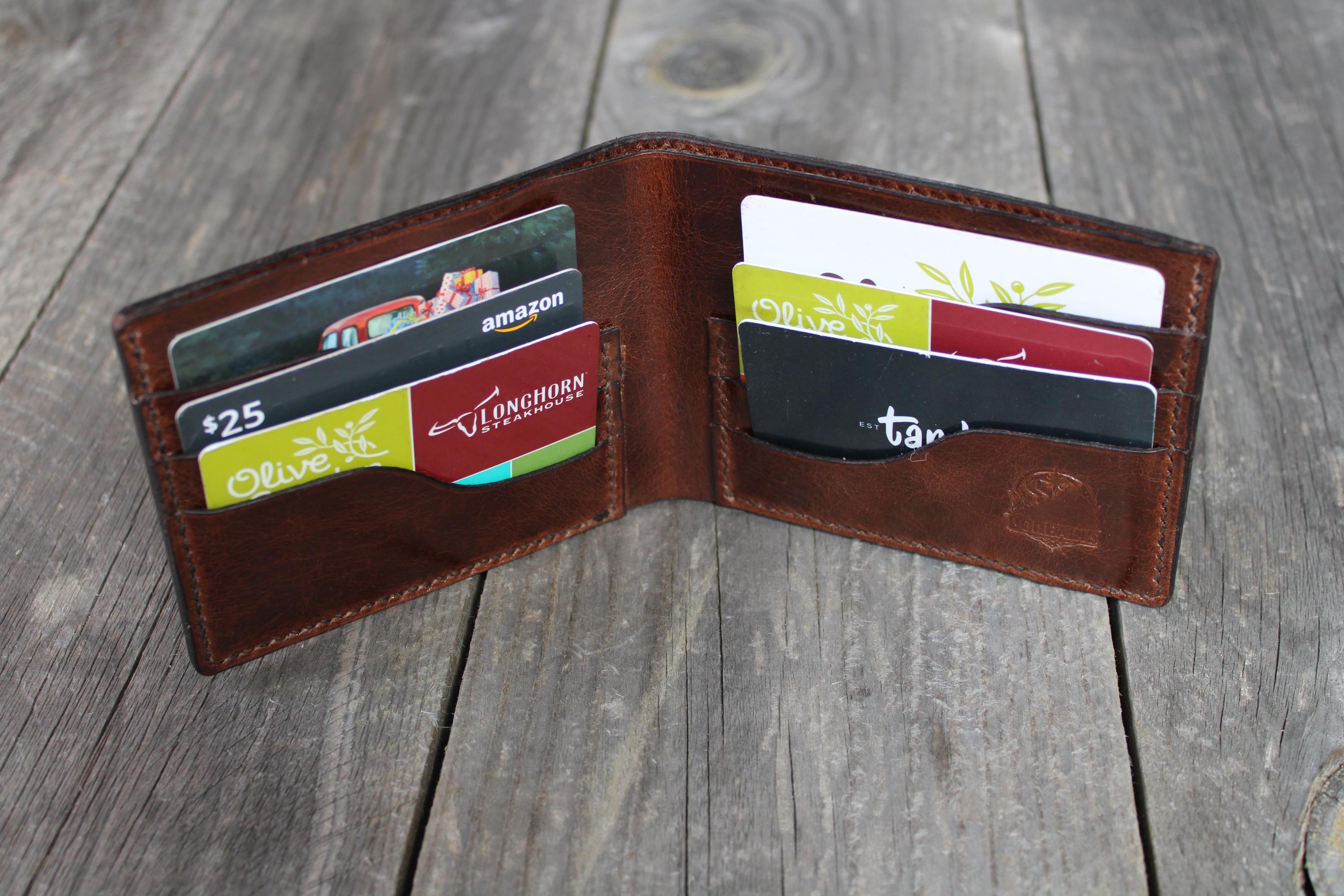 Slim Bifold Wallet Full Grain Pull-up Leather Hand-stitched Leather Wallet