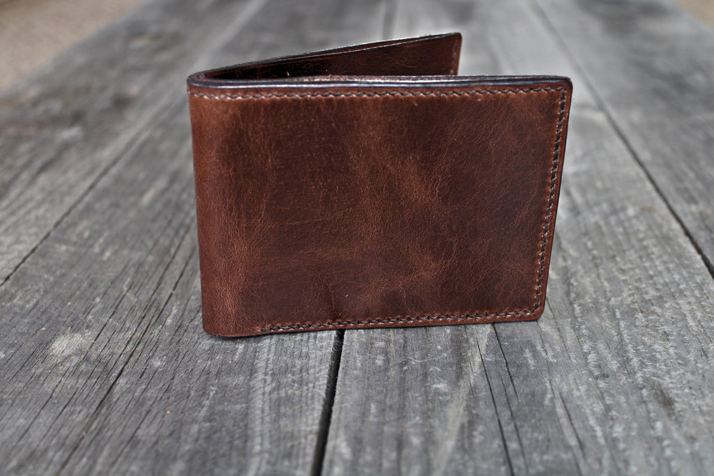 Slim Bifold Wallet Full Grain Pull-up Leather Hand-stitched Leather Wallet