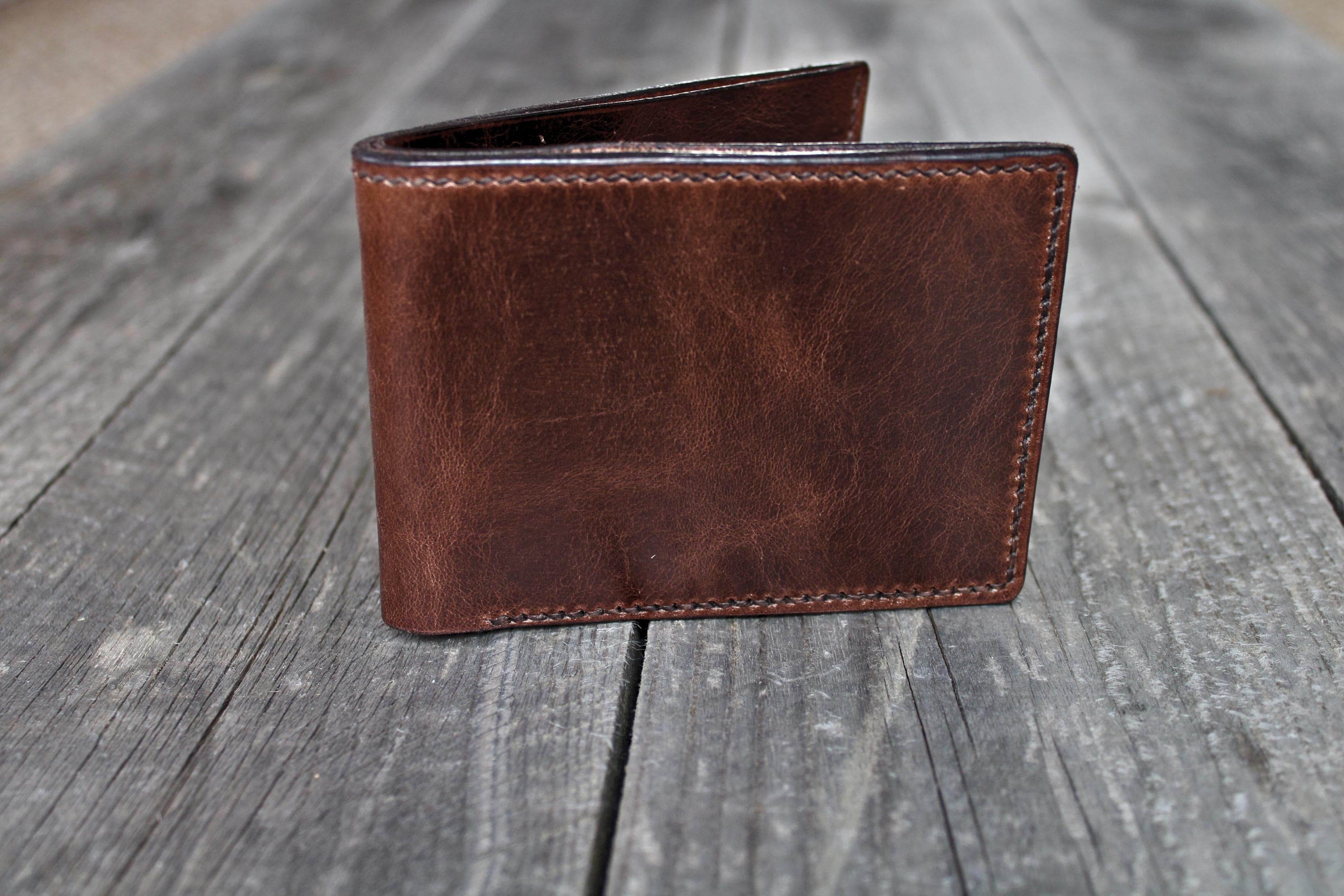 Slim Bifold Wallet Full Grain Pull-up Leather Hand-stitched Leather Wallet
