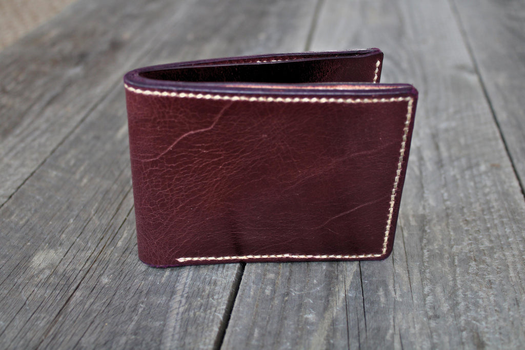 Slim Bifold Wallet Full Grain Pull-up Leather Hand-stitched Leather Wallet