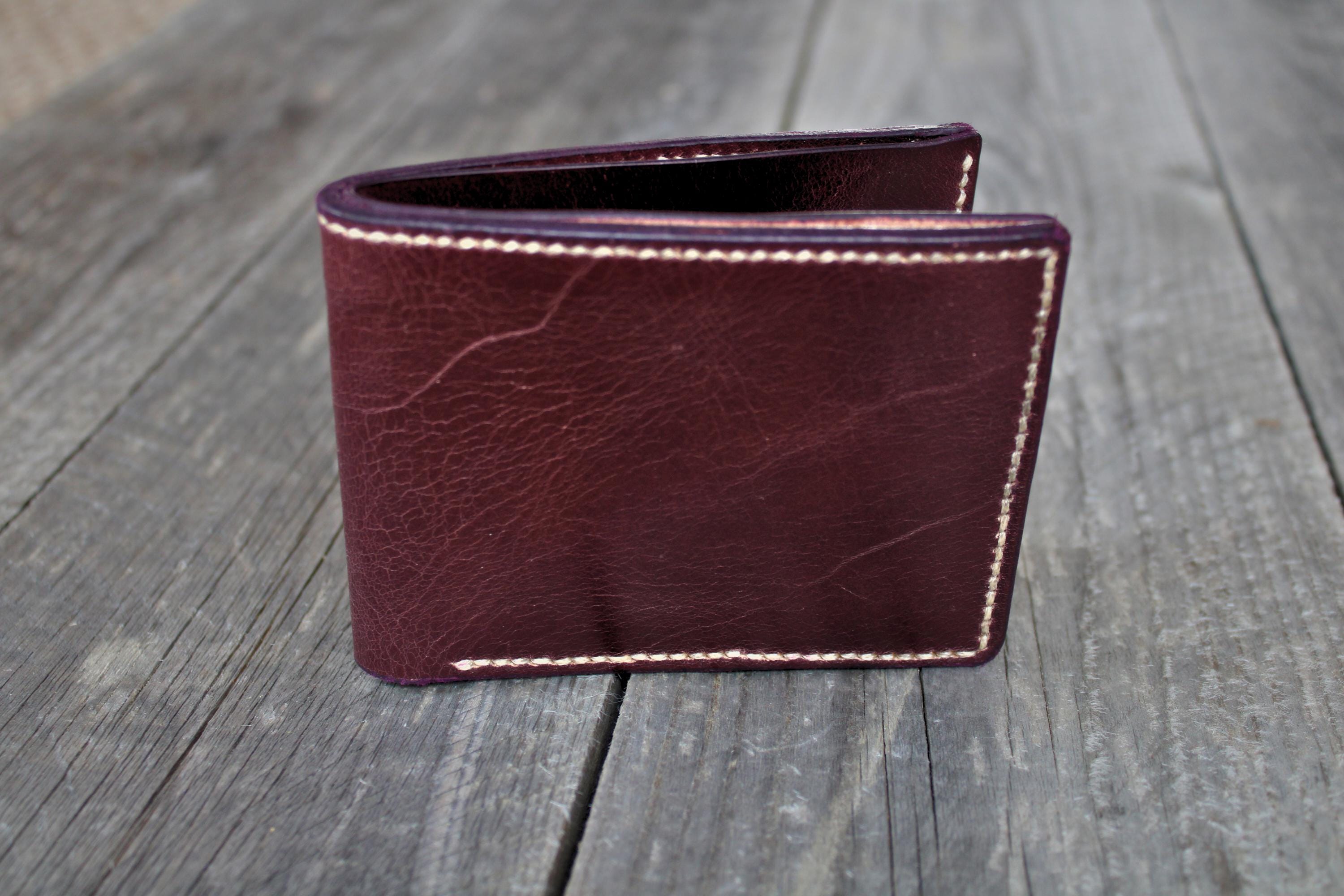 Slim Bifold Wallet Full Grain Pull-up Leather Hand-stitched Leather Wallet
