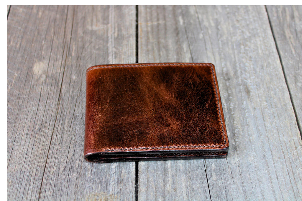 Slim Bifold Wallet Full Grain Pull-up Leather Hand-stitched Leather Wallet