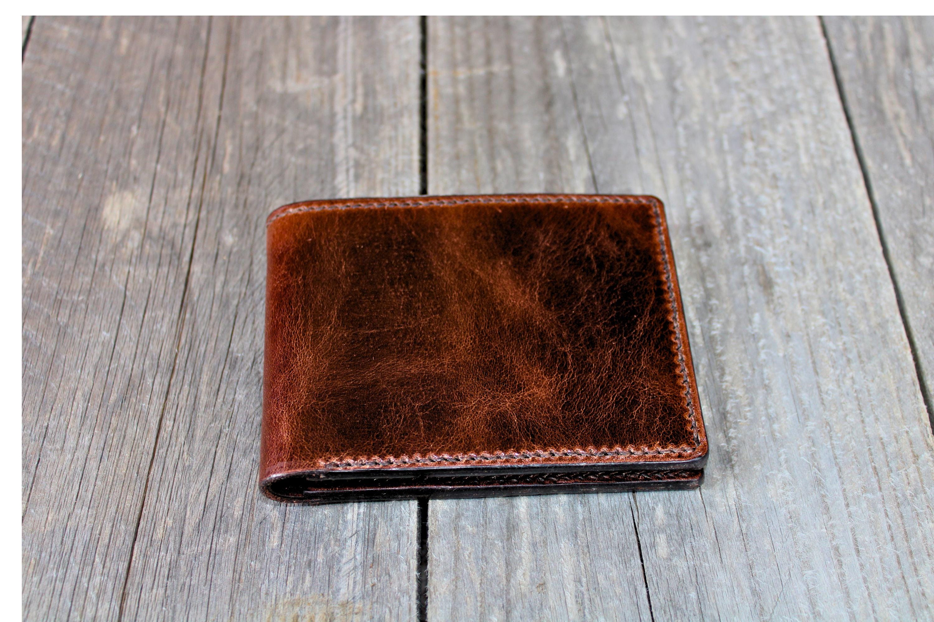 Slim Bifold Wallet Full Grain Pull-up Leather Hand-stitched Leather Wallet